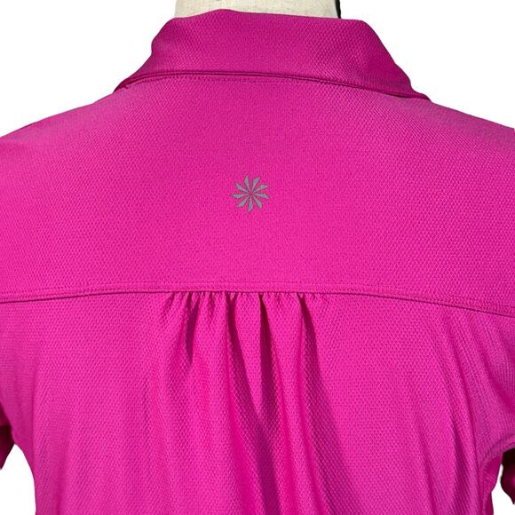Athleta Medium BIrdie Polo Top V-Neck Stretch Ruched Sides Short Sleeves Pink - Picture 6 of 10